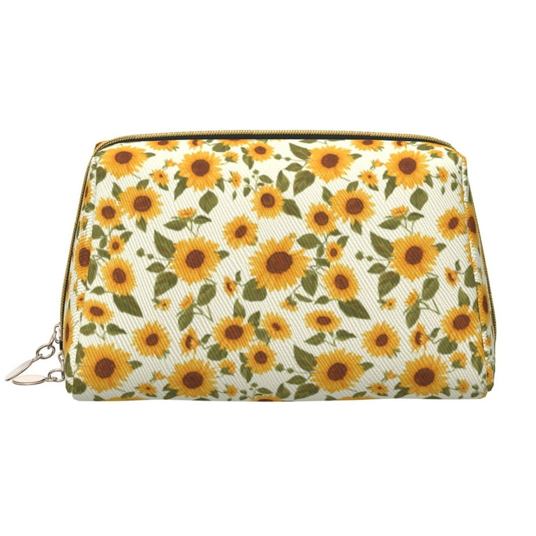 Picia Classical Cute Sunflower Print Leather Makeup Bag Make Up
