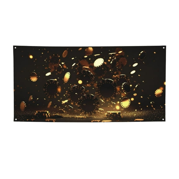 Picia Classical Golden Casino Pattern Party Banner, Festive Decoration, Holiday Banner, Celebration Decor, Event Banner, Reusable Party Banner-Small