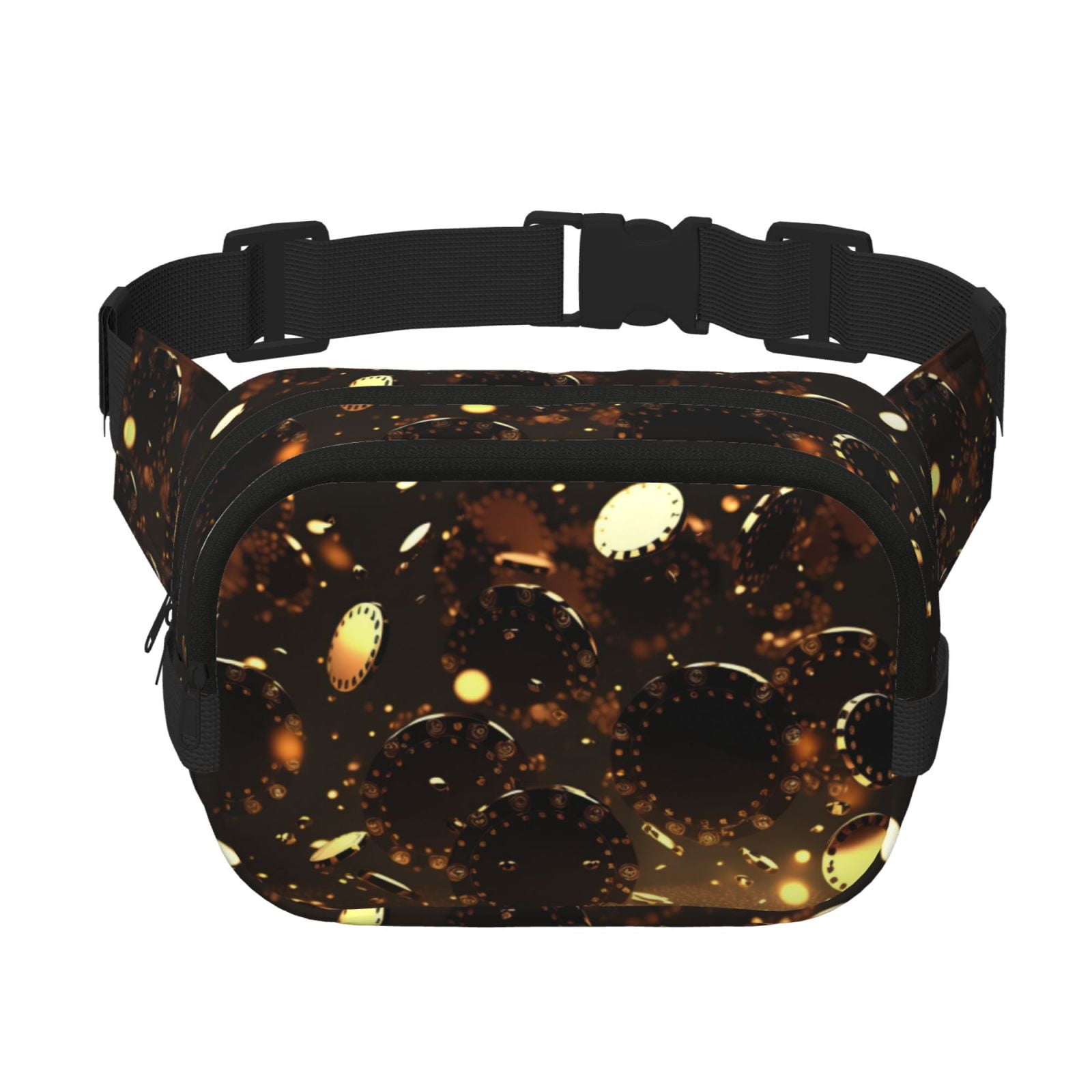 Picia Classical Golden Casino Print Square Double-Layer Waist Bag Mini Adjustable Waist Belt Bag Exercise Running Travel Hiking
