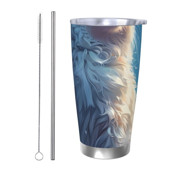Picia Clear Sky Blue Cat Pattern 20 oz Tumbler Stainless Steel Vacuum Insulated Coffee Ice Cup Double Wall Travel Flask Dual Lid Water Bottle, Eco-friendly Car Cup