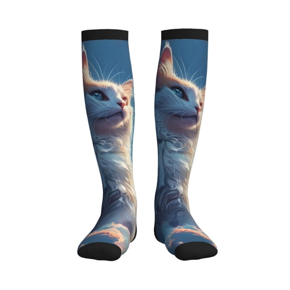 Picia Clear Sky Blue Cat Printed Sports Compression Socks - 15-20mmHg Graduated Compression, High-Performance Soft and Breathable Socks for Men and Women