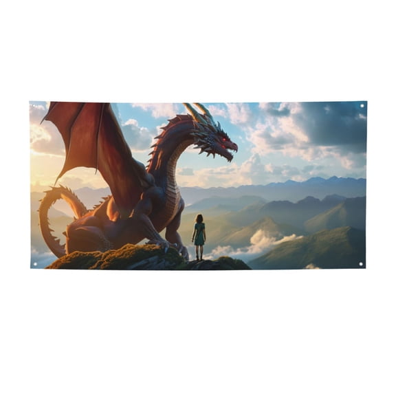 Picia Clear Sky Mountain Red Dragon Pattern Party Banner, Festive Decoration, Holiday Banner, Celebration Decor, Event Banner, Reusable Party Banner-Medium