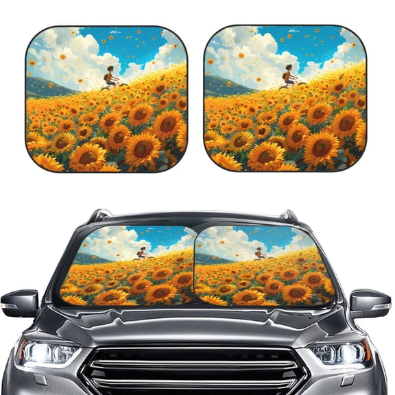 Picia Clear Sky Sunflower 2 Piece Car Windshield Sun Shade Foldable | Foldable Sun Shield for Front Window Blocks UV Rays and Keeps Your Vehicle Cool-Large