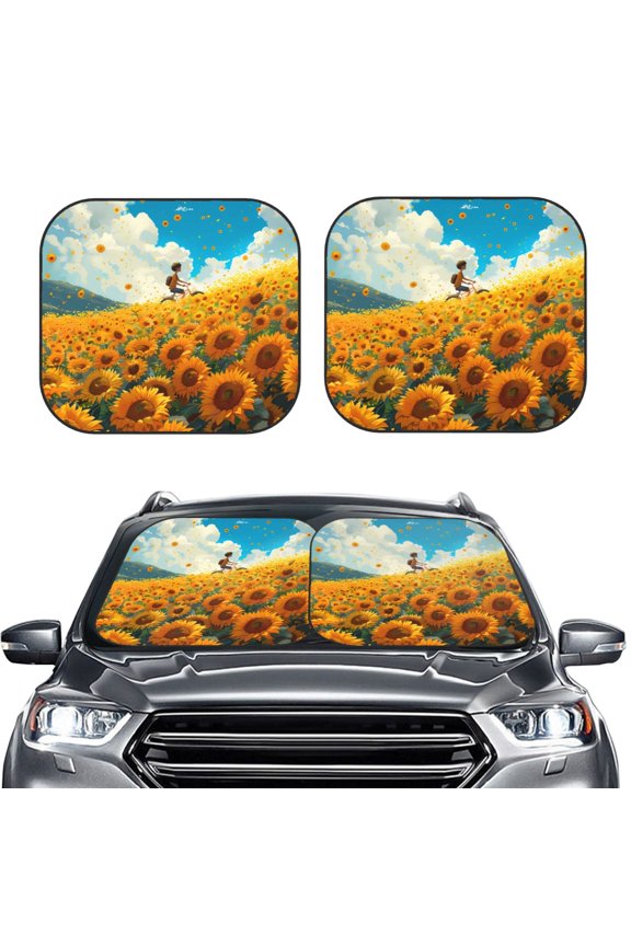 Clear Sky Sunflower 2 Piece Car Windshield Sun Shade Foldable | Foldable Sun Shield for Front Window Blocks UV Rays and Keeps Your Vehicle Cool-Large
