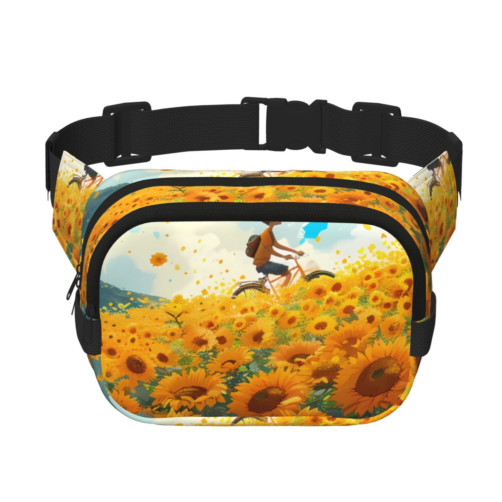 Picia Clear Sky Sunflower Print Square Double-Layer Waist Bag Mini Adjustable Waist Belt Bag Exercise Running Travel Hiking