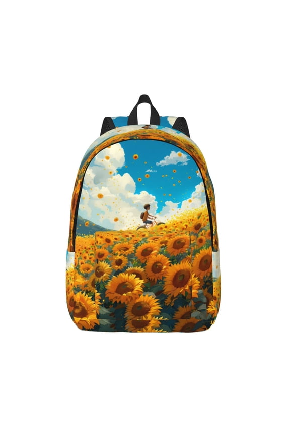 Clear Sky Sunflower Printed Canvas Daypack - Stylish and Durable Vintage Compact Backpack - Class, Work, Travel, or Laptop Bookbag,Organized Compartments-Medium