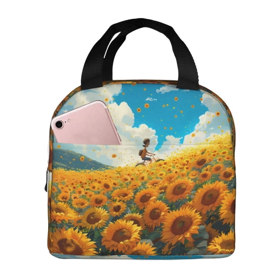 Picia Clear Sky Sunflower Printed Lunch box Lunch bag for Men Women Large Capacity Lunchbox Reusable Lunch Bags Insulated Lunch Bag Lunch Box Cooler