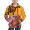 thumbnail image 1 of Picia Cliff Western Cowboy Pattern Youth Hoodie - Warm Pullover Sweatshirt with Kangaroo Pocket, Ideal for Boys and Girls-Large, 1 of 6