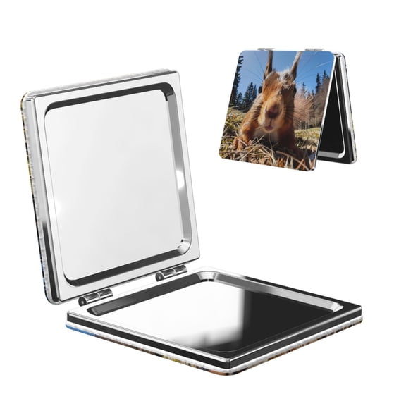 Picia Close-Up Curious Squirrel for Compact Vanity Mirror , Travel Makeup Mirror , Portable Magnifying Cosmetic Mirror for Daily, Work, Business-Square