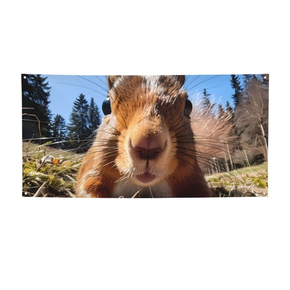 Picia Close-Up Curious Squirrel Pattern Party Banner, Festive Decoration, Holiday Banner, Celebration Decor, Event Banner, Reusable Party Banner-Small