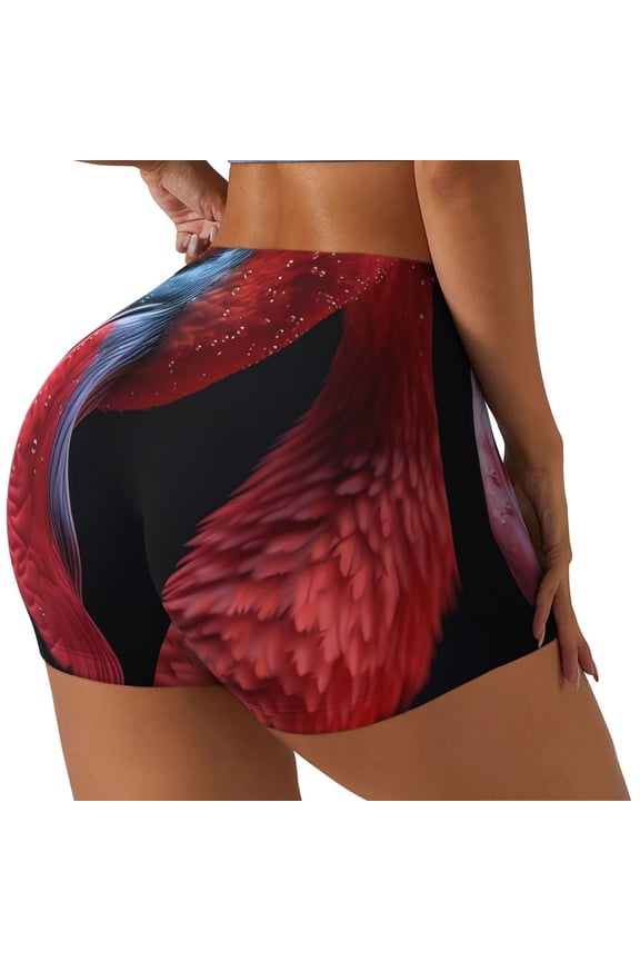 Closeup Red Flamingo Portrait Printed Workout Shorts for Women Seamless Scrunch Butt Lifting High Waisted Yoga Gym Booty Running Moisture-wicking Short Pants-Large