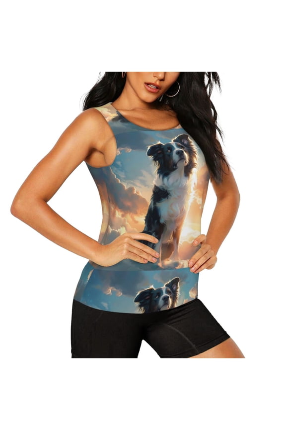 Cloud Border Collie Pattern Women's Workout Tank Top,Breathable Activewear,Slim Fit Athletic Top,Versatile Workout Moisture-wicking top-Small
