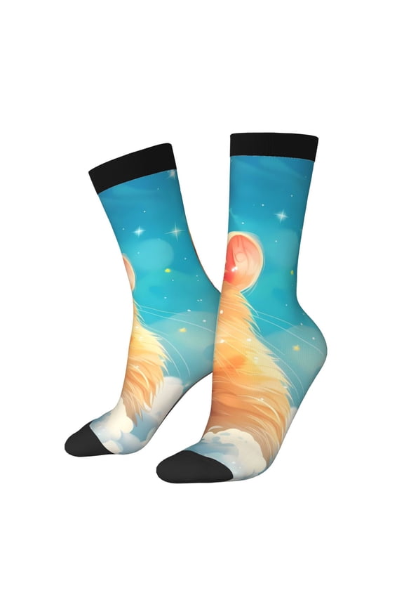 Cloud Cute Hamster Print Athletic Socks for Men & Women – Cushioned Moisture-Wicking Crew Socks for Sports, Running, and Training, Soft & Breathable Size 5-11