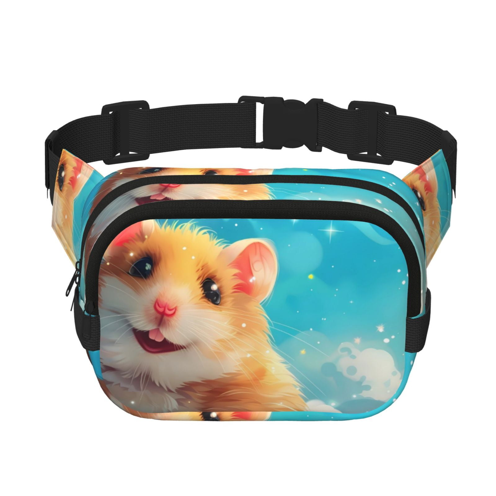 Picia Cloud Cute Hamster Print Square Double-Layer Waist Bag Mini Adjustable Waist Belt Bag Exercise Running Travel Hiking