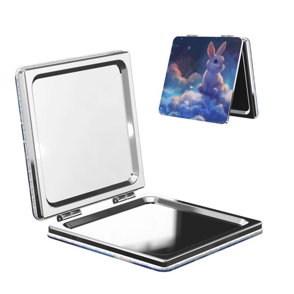 Picia Cloud Cute Rabbit for Compact Vanity Mirror , Travel Makeup Mirror , Portable Magnifying Cosmetic Mirror for Daily, Work, Business-Square