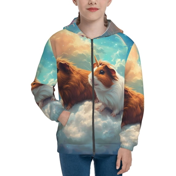 Picia Cloud Guinea Pig for Boys Fashion Full-zip Hoodies & Sweatshirts with Kangaroo Pocket,Zip-up Hooded Sweatshirt for Kid, Moisture Wicking & Breathable-Small