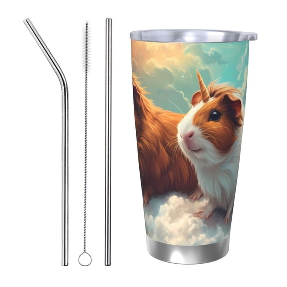 Picia Cloud Guinea Pig Pattern 20 oz Tumbler Stainless Steel Vacuum Insulated Coffee Ice Cup Double Wall Travel Flask Dual Lid Water Bottle, Eco-friendly Car Cup-Straw Three-piece Set