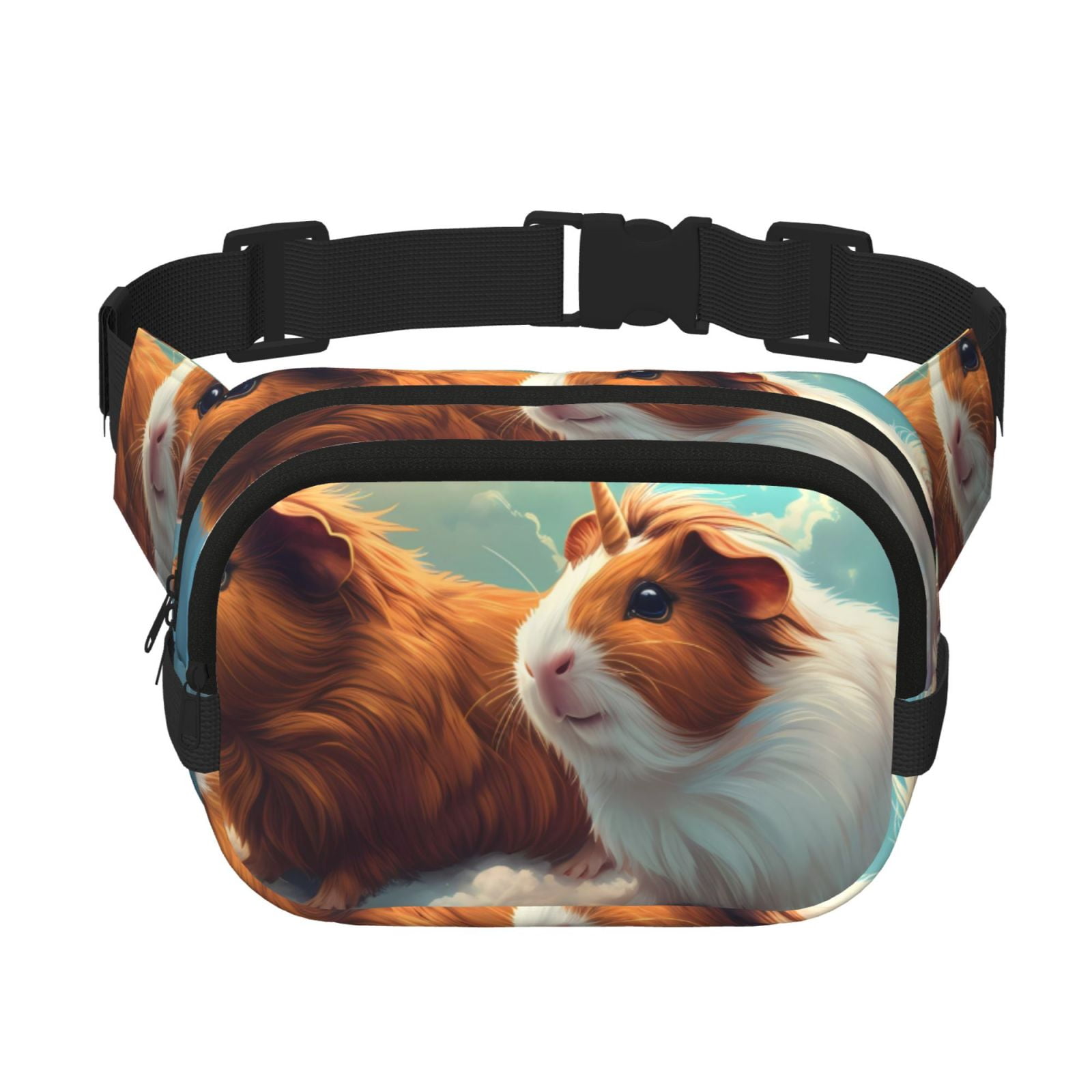 Picia Cloud Guinea Pig Print Square Double-Layer Waist Bag Mini Adjustable Waist Belt Bag Exercise Running Travel Hiking
