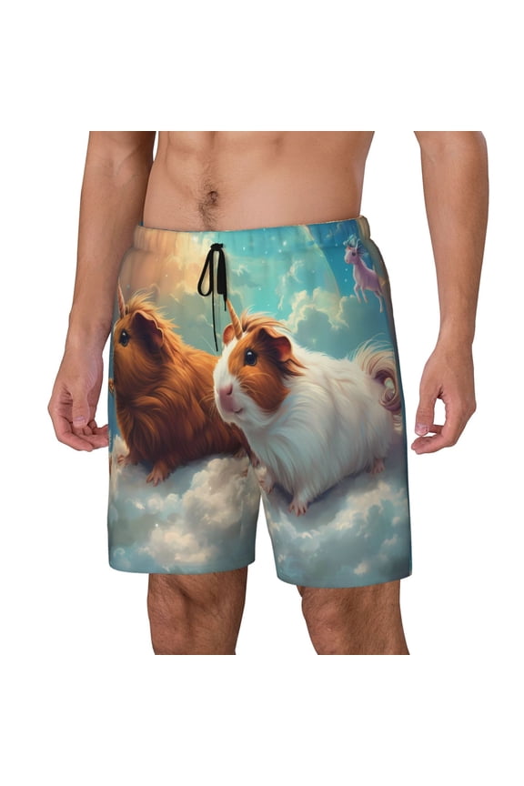 Cloud Guinea Pig pattern Mens Swim Trunks with Compression Liner Stretch Beach Shorts Quick Dry with Zipper Pockets No-Chafing Board Shorts-Medium