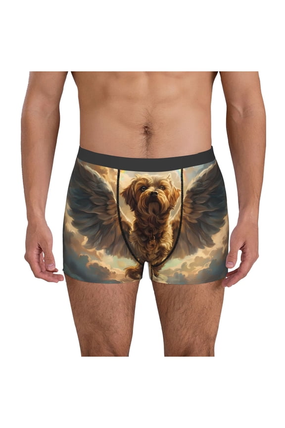 Cloud Rainbow Winged Dog Pattern Men’s Boxer Briefs – Soft & Breathable Underwear, Stretchy & Comfortable Fit, Supportive Pouch Design, Moisture-Wicking-Medium