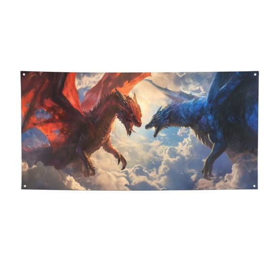 Picia Cloud Red And Blue Dragon Pattern Party Banner, Festive Decoration, Holiday Banner, Celebration Decor, Event Banner, Reusable Party Banner-Medium