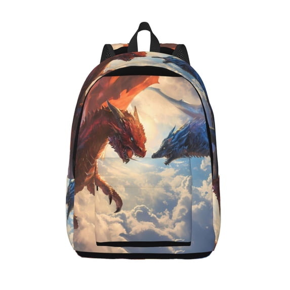 Picia Cloud Red And Blue Dragon Printed Canvas Daypack - Stylish and Durable Vintage Compact Backpack - Class, Work, Travel, or Laptop Bookbag,Organized Compartments-Medium