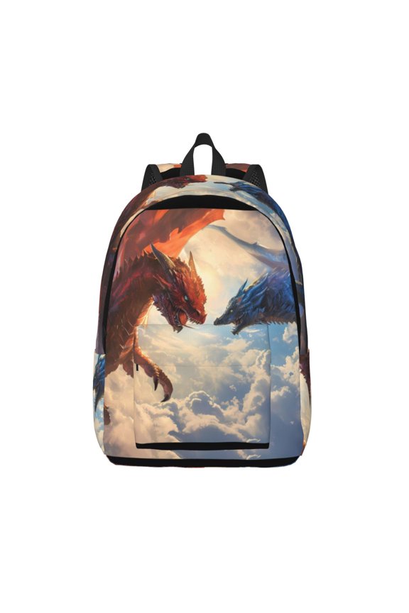 Cloud Red And Blue Dragon Printed Canvas Daypack - Stylish and Durable Vintage Compact Backpack - Class, Work, Travel, or Laptop Bookbag,Organized Compartments-Medium