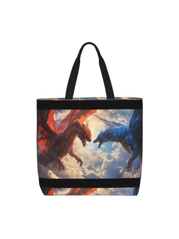 Cloud Red And Blue Dragon for Tote Bag for Women with Zipper, Gym Tote with Compartments, Laptop Work Tote Nurse Dance Yoga Bag for Sport, Travel