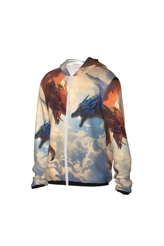 Cloud Red And Blue Dragon Women's Men's UPF 50+ Sun Protection Hoodie Shirt Long Sleeve SPF Fishing Outdoor UV Hiking Lightweight Shirts-Large
