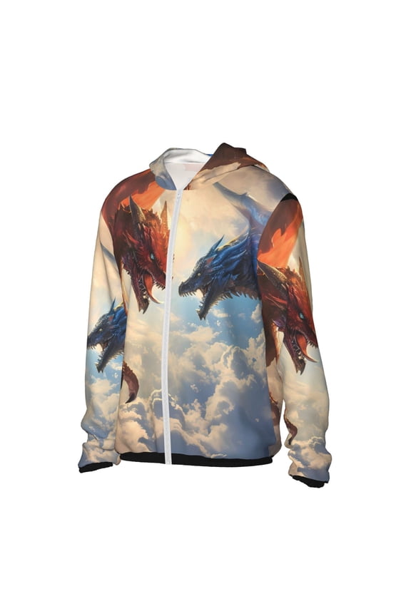 Cloud Red And Blue Dragon Women's Men's UPF 50+ Sun Protection Hoodie Shirt Long Sleeve SPF Fishing Outdoor UV Hiking Lightweight Shirts-X-Large