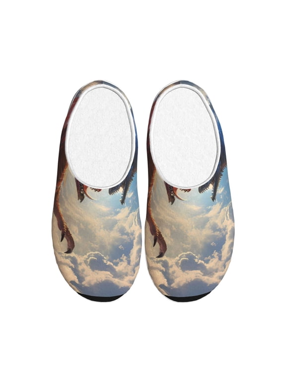 Cloud Red And Blue Dragon for Women's Lamb-hug Comfy Fleece House Slippers Memory Foam, Slip-on House Shoes Indoor Outdoor-42/43