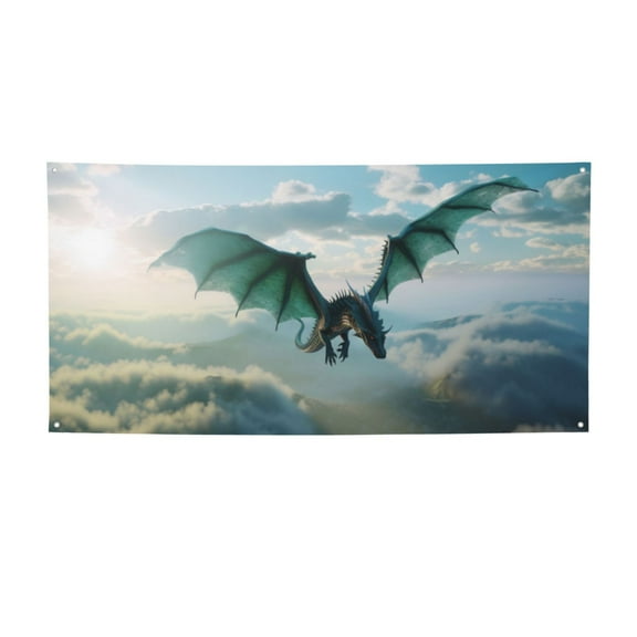Picia Cloud Sky Green Dragon Pattern Party Banner, Festive Decoration, Holiday Banner, Celebration Decor, Event Banner, Reusable Party Banner-Medium