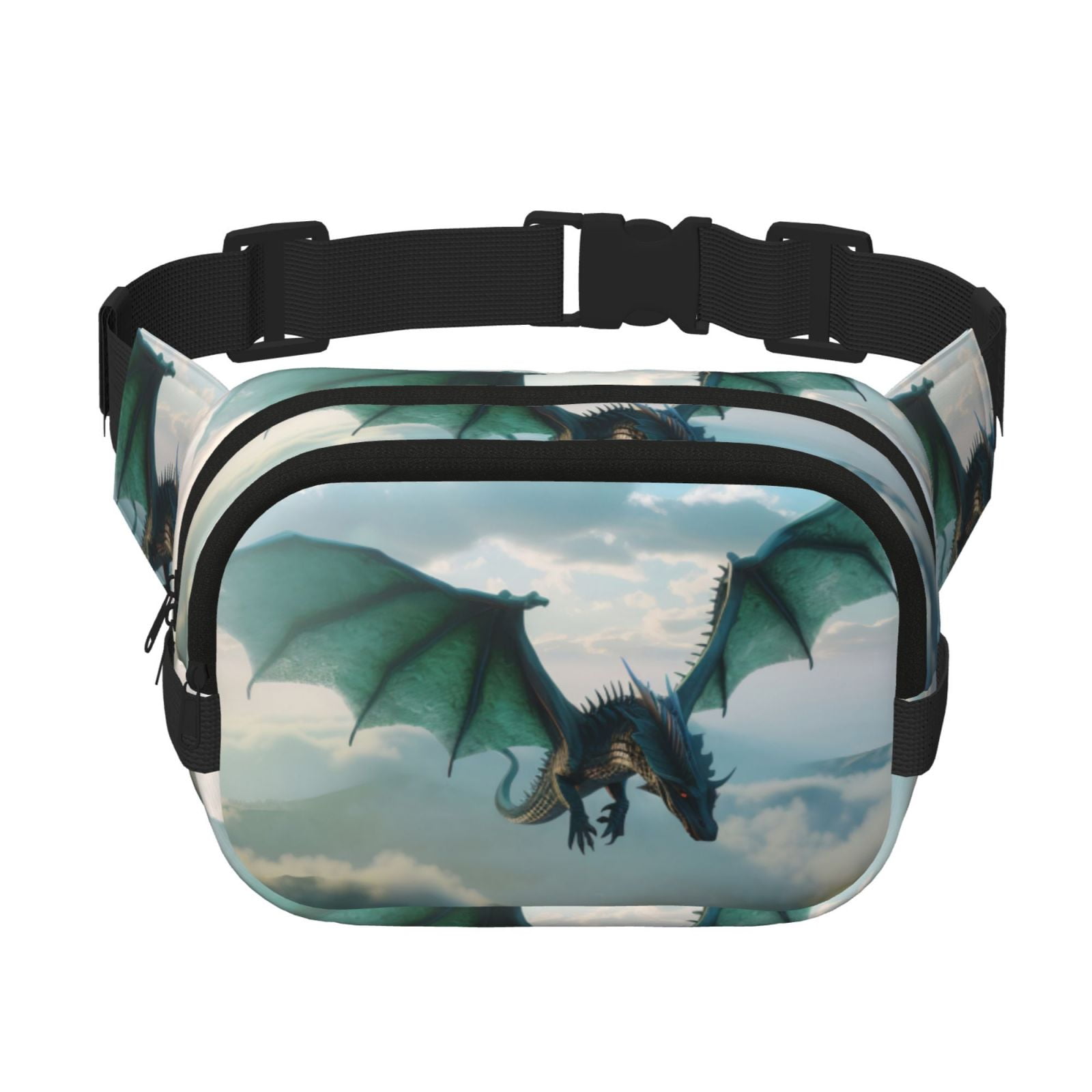 Picia Cloud Sky Green Dragon Print Square Double-Layer Waist Bag Mini Adjustable Waist Belt Bag Exercise Running Travel Hiking