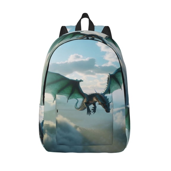 Picia Cloud Sky Green Dragon Printed Canvas Daypack - Stylish and Durable Vintage Compact Backpack - Class, Work, Travel, or Laptop Bookbag,Organized Compartments-Medium
