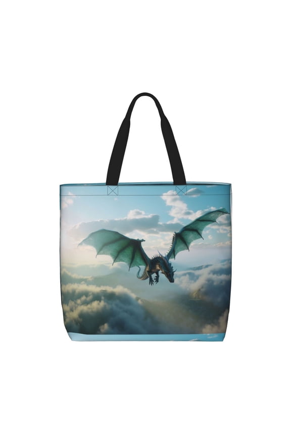 Cloud Sky Green Dragon for Tote Bag for Women with Zipper, Gym Tote with Compartments, Laptop Work Tote Nurse Dance Yoga Bag for Sport, Travel