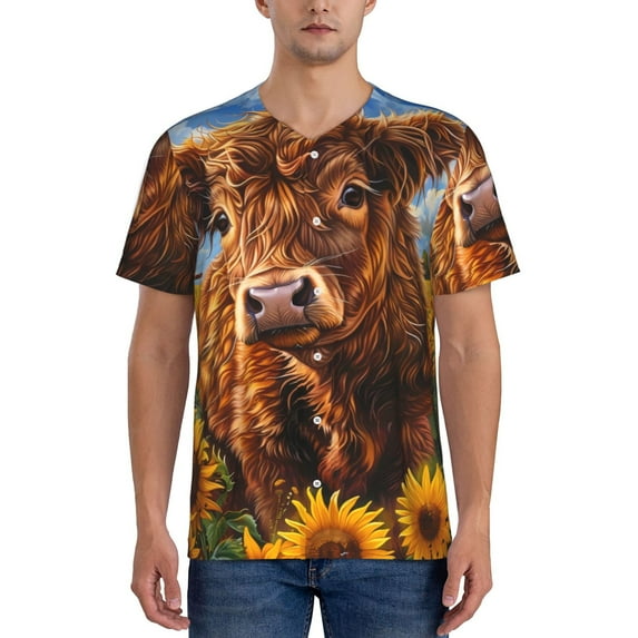 Picia Cloud Sky Sunflower Cow Pattern Mens Polo Shirts Quick Dry Short Sleeve Golf T Shirt Performance Moisture Wicking Casual Workout Baseball T-shirt-XX-Large
