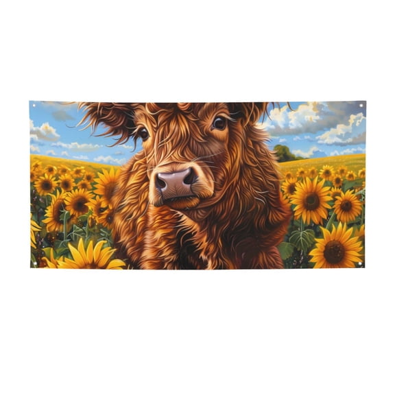 Picia Cloud Sky Sunflower Cow Pattern Party Banner, Festive Decoration, Holiday Banner, Celebration Decor, Event Banner, Reusable Party Banner-Small