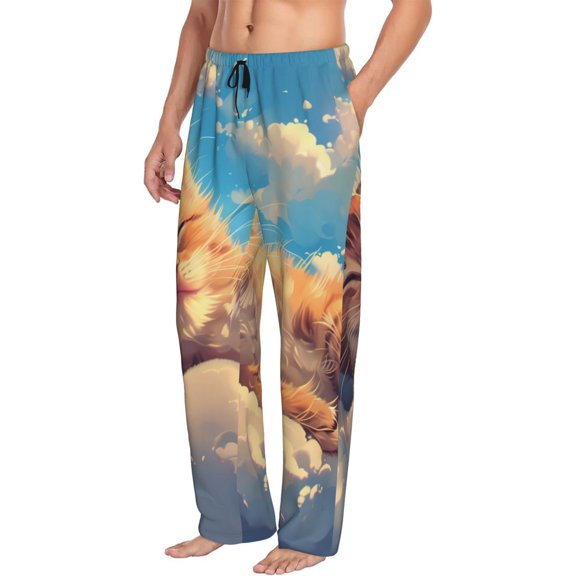 Picia Cloud Sleeping Cat Mens Soft Woven Cotton Elastic Waistband Sleep Pajama Pant Lounge Sleep Pant With Pockets And Drawstring-Small
