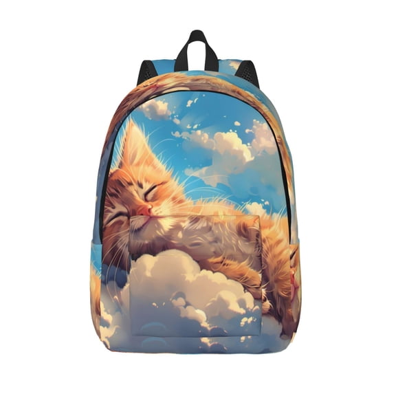 Picia Cloud Sleeping Cat Printed Canvas Daypack - Stylish and Durable Vintage Compact Backpack - Class, Work, Travel, or Laptop Bookbag,Organized Compartments-Small
