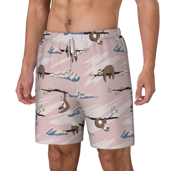 Picia Cloud Sloth pattern Mens Swim Trunks with Compression Liner Stretch Beach Shorts Quick Dry with Zipper Pockets No-Chafing Board Shorts-Medium