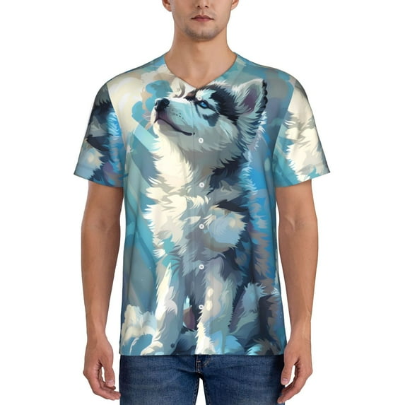 Picia Cloud Sunshine Puppy Pattern Mens Polo Shirts Quick Dry Short Sleeve Golf T Shirt Performance Moisture Wicking Casual Workout Baseball T-shirt-