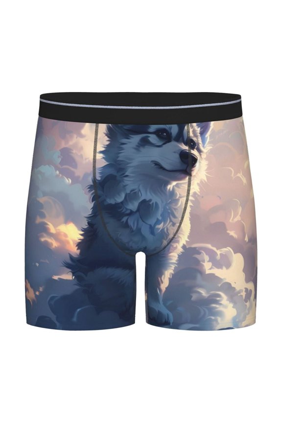 Cloud Wolf Pattern Men's Athletic Long Leg Briefs , Performance Stretch Underwear，Moisture-Wicking