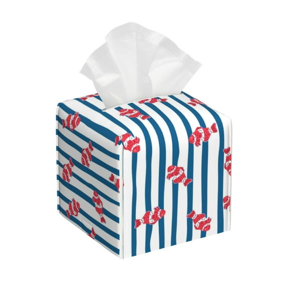 Picia Clown Fish Pattern Tissue Box Cover,PVC Leather Square Holder,Tissue Box Holder with Magnetic Bottom,Facial Paper Organizer Dispenser-5.2"X5.2"X5.2"
