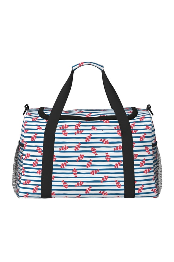 Clown Fish Print Travel Duffle Bag,Weekender Bags for Women with Shoe Compartment, Gym Duffel Bag with Wet Pocket, Hospital Bags for Labor and Delivery