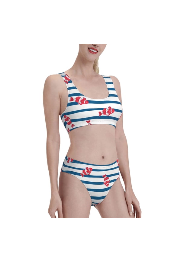Clown Fish Women's High Waisted Bikini Scoop Neck Swimsuit Two Pieces Bathing Suit-Large