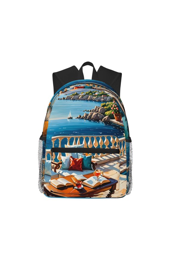 Coastal Style Garden Villa Large Capacity Backpack Classic Style Backpack Casual Backpack Water-Resistant School Work Travel Outdoor Backpack