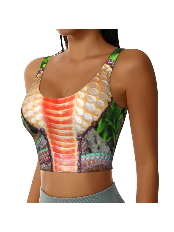 Cobra Snake Sports Bra for Women,Padded Strappy Sports Bras Medium Support Yoga Bra with Removable Cups,Running Yoga Bra-Medium