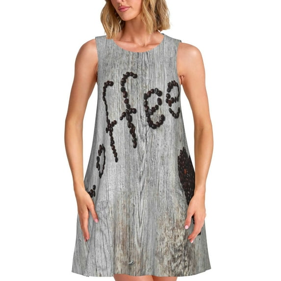 Picia Coffee Beans On Board Print Women’s Sleeveless Midi Swing Dress – A-Line Pleated Tank Sundress, Comfortable and Flowy T-Shirt Dress