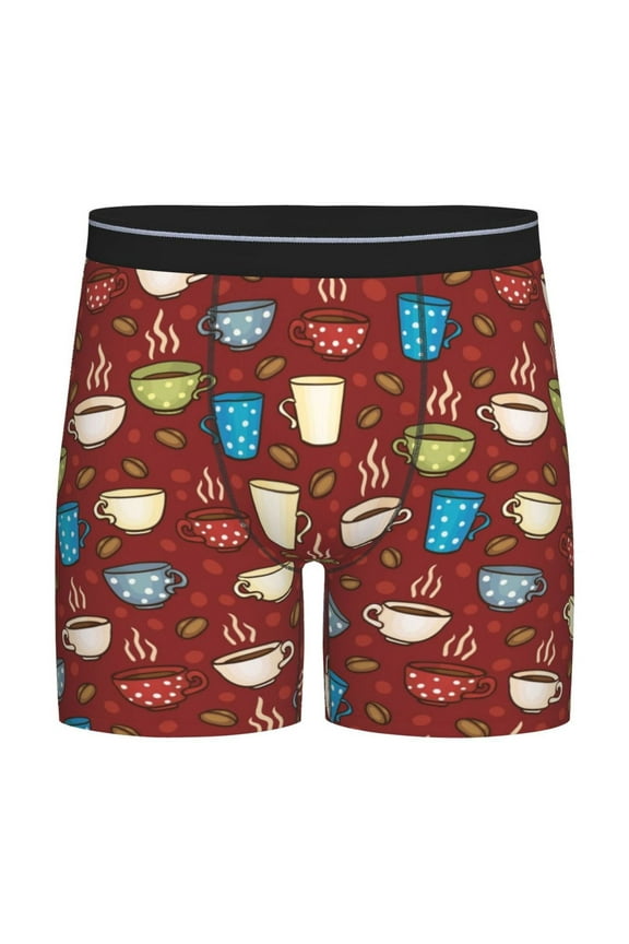 Coffee Cups Pattern Men's Athletic Long Leg Briefs , Performance Stretch Underwear，Moisture-Wicking