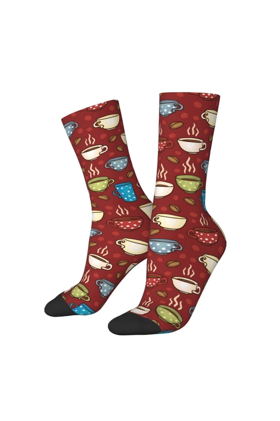 Coffee Cups Print Athletic Socks for Men & Women – Cushioned Moisture-Wicking Crew Socks for Sports, Running, and Training, Soft & Breathable Size 5-11
